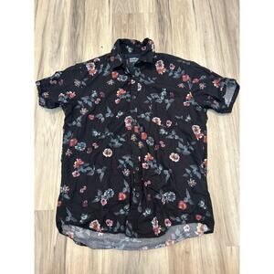 Monument Men's Medium Black Floral Short Sleeve Button Down